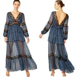 MISA Los Angeles Sansia A-Line Dress Valencia Tile Blue Women's Size MEDIUM NWT